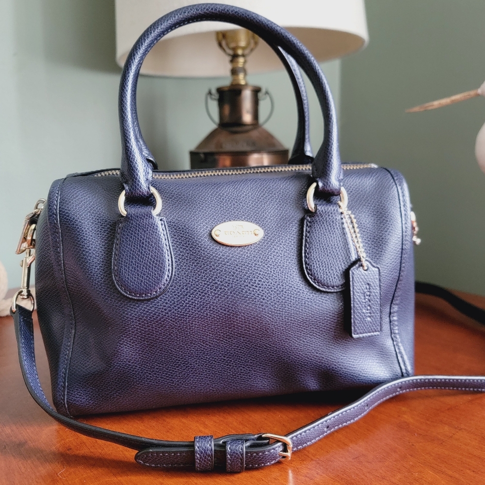 Coach F33329 Mini Bennett Navy Crossgrain Leather Satchel Top Handle Crossbody